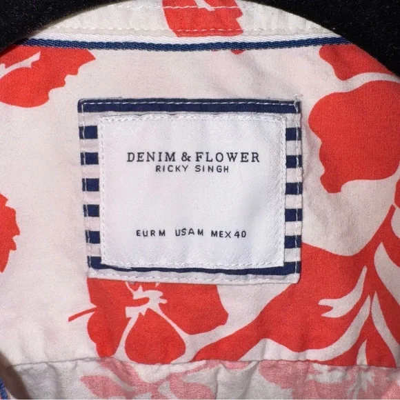 Denim & Flower Ricky Singh Vibrant Red Floral Shirt size M - Picture 3 of 15